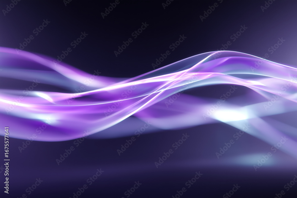 Poster abstract flowing waves in purple and blue tones creating a dynamic visual experience