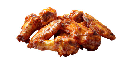 Pile of Glazed Chicken Wings on White Plate with White Background, cut out transparent