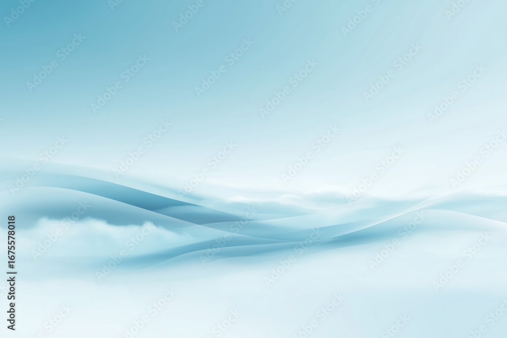 Poster abstract blue waves flowing through soft clouds in a serene and tranquil atmosphere