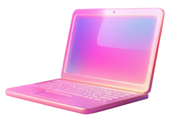 Colorful cartoon-style laptop with plastic icons displayed on a bright gradient background showcasing a playful and modern design
