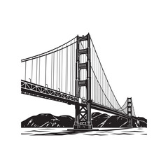 Golden Gate Bridge icon vector. Famous San Francisco, California landmark silhouette. Black and white graphic illustration for USA travel and tourism