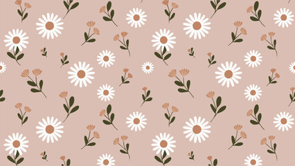 Seamless floral pattern with daisy flowers and leaves on pastel background botanical illustration for fabric wallpaper and t shirt design