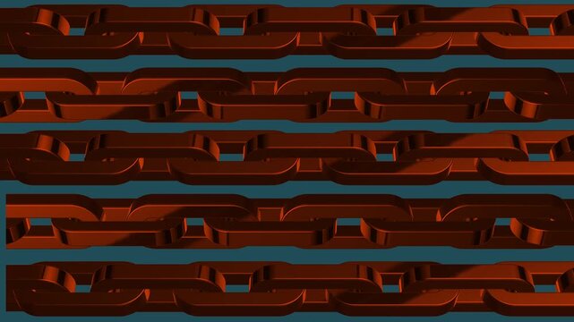 Seamlessly Interlocking Metallic Chain Links Abstract Background Copper Orange Hues Deep Teal Backdrop 3 D Render