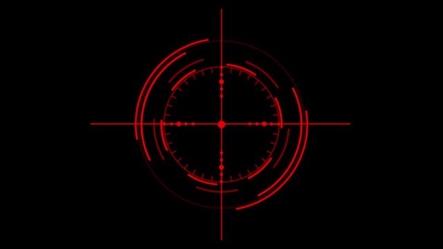 Red digital crosshair targeting reticle graphic overlay futuristic H U D element scope sight