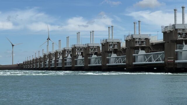 Oosterscheldekering extensive barrier wind turbines view