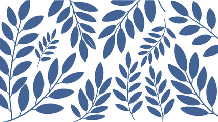 Seamless botanical leaf pattern with blue foliage branches on white background for textile wallpaper and decorative design