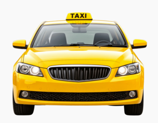 Yellow Taxi Sedan Side View, Minimal Vector Clipart, Isolated Transparent Background PNG
