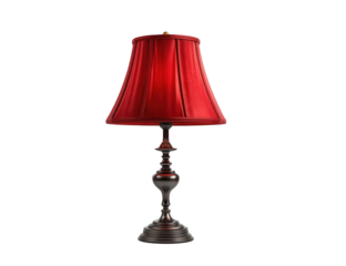 Red Table Lamp with Dark Metal Base on Black Background