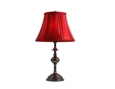 Red Table Lamp with Dark Metal Base on Black Background