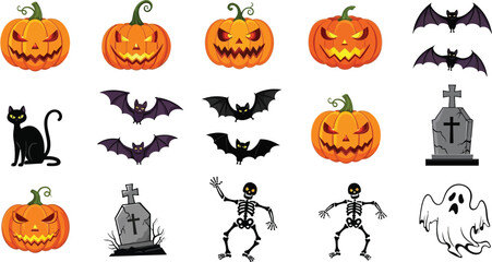 Halloween vector illustration set of spooky elements for holiday celebration and party decoration
