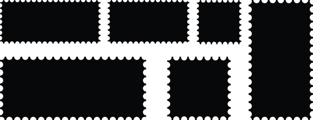 Postage stamp set. Mockup postage stamps with shadow. postal stamp for mail envelope. mail delivery sticker template. Realistic trendy post stamps 
