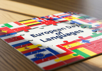 Flags background with European Day of Languages text, AI generated photo