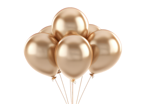 Group of Shiny Gold Balloons on Transparent Background