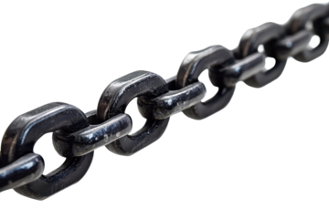 Isolated close-up view of a bicycle chain showcasing interlocking links, designed for efficient power transfer in cycling mechanics