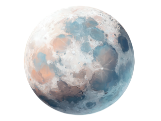 Full Moon with Grey Blue and Orange Hues on Transparent Background