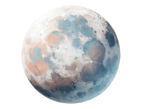 Full Moon with Grey Blue and Orange Hues on Transparent Background