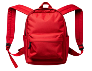 Red School Backpack with Shoulder Straps Spread Out, Top-Down View, Isolated