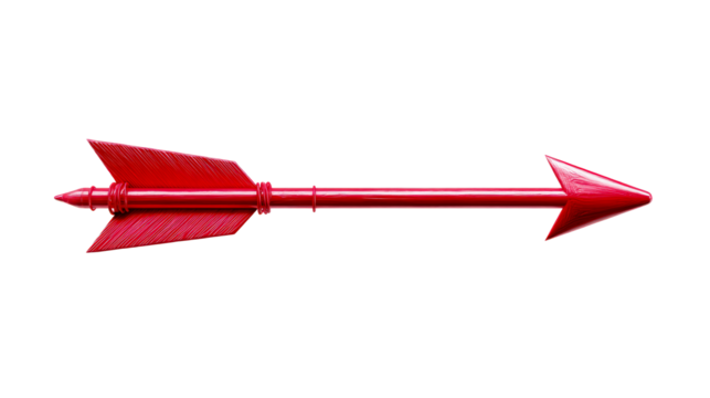 Red Arrow with Fletching and Point Against White Background, cut out transparent