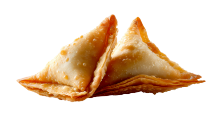 Golden Fried Triangle Pastries With Honey Drizzle Close Up, cut out transparent