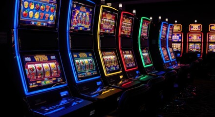 Colorful Slot Machines in a Dark Casino