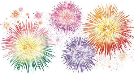 Colorful Fireworks Burst on Transparent Background