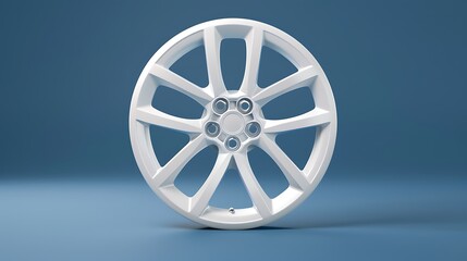 Obraz premium White Car Wheel Rim against Blue Background, Featuring a Clean and Modern Design