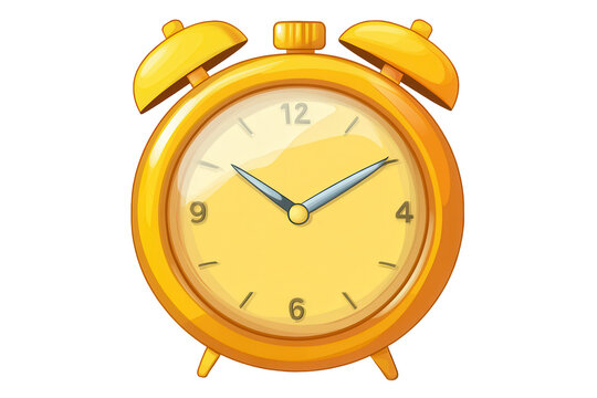 Timer icon features bright yellow cartoon style with alarm bells, showing a clock face with blue hands positioned at four and nine - Powered by Adobe