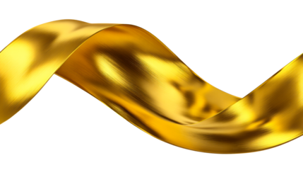 Polished golden ribbon curving with textured surface against white background, cut out transparent