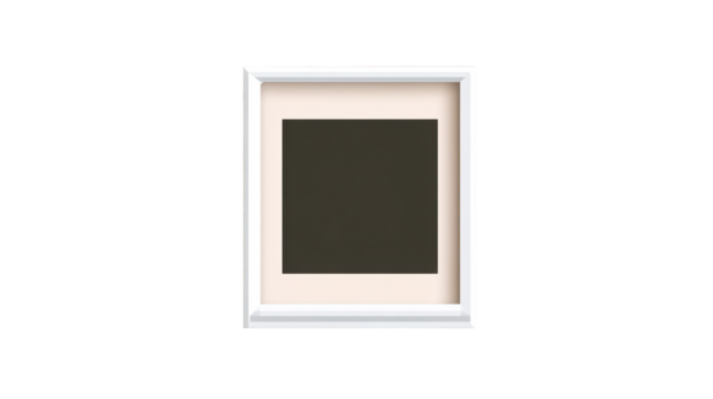 Modern white shadow box frame with neutral mat and dark insert, cut out transparent