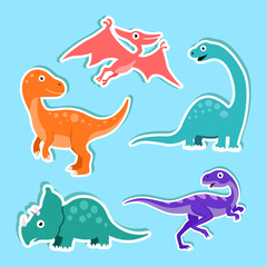 Obraz premium set of cute cartoon dinosaur stickers design