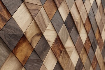 Mosaic wood block wall design showcasing intricate patterns and textures in a warm, inviting setting for modern home decor