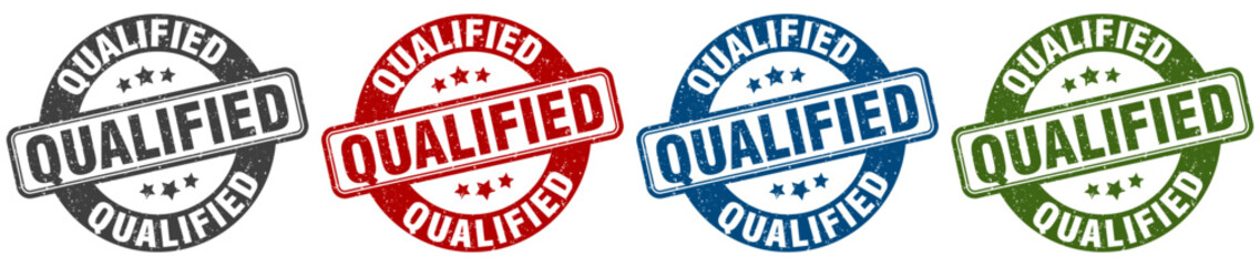 qualified stamp. qualified round stamp set isolated on white background