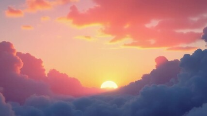 Vivid colorful sky timelapse sunset dawn heaven fluffy clouds beautiful summer spring weather sunny day happiness joy background cumulus cloud meditation meteorology realistic soft shapes - Powered by Adobe