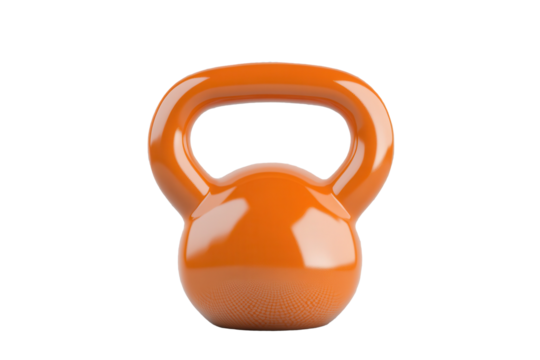 Orange kettlebell isolated on a transparent background, highlighting its sleek design and durable structure for fitness enthusiasts and workout routines