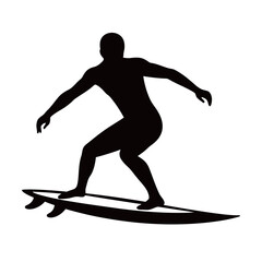 black and white silhouette of a surfing vector on a white background
