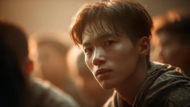 Young Soldier's Eyes Are Firm, Calm, and Composed