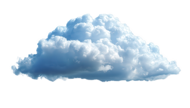 Isolated Fluffy White and Blue Cumulus Cloud on Transparent Background