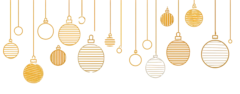 Gold and Black Striped Christmas Ornaments on Black Background