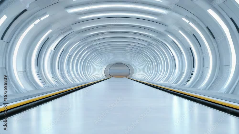 Poster futuristic tunnel featuring glowing lights and modern architecture with smooth surfaces creating