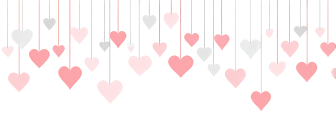 Pink and White Hanging Paper Hearts on Black Background