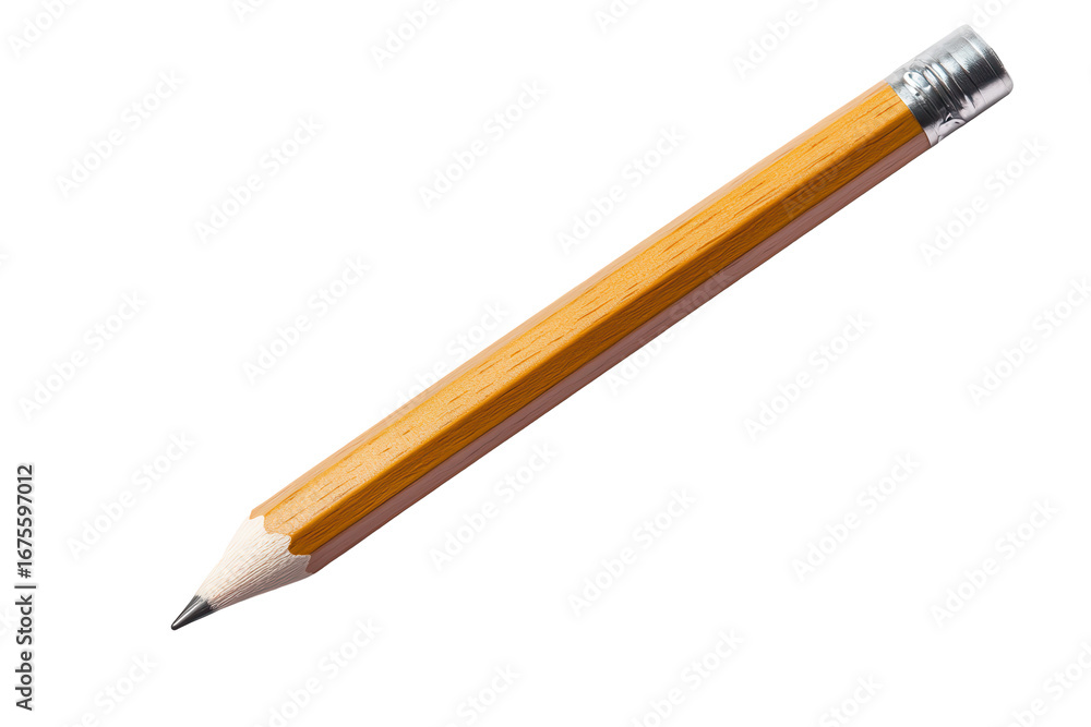 Poster close-up view of a natural wood pencil with a white eraser, showcasing its simple design and craftsm