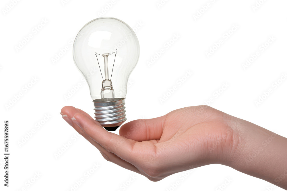 Aufkleber holding a light bulb in an open hand highlighting innovation and creativity in a minimalistic settin