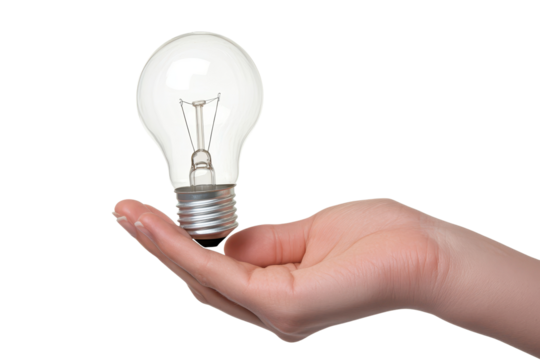 Holding a light bulb in an open hand highlighting innovation and creativity in a minimalistic setting for idea generation