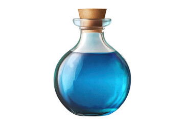 Crystal bottle filled with vibrant blue liquid, displayed on a simple background with natural light highlighting its shape and color