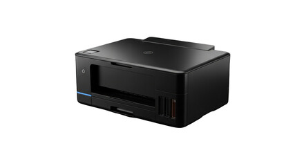 Sleek black printer on a minimalist background showcasing modern office technology