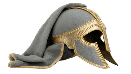 Ancient Gray and Gold Metal Helmet with Draped Cloth