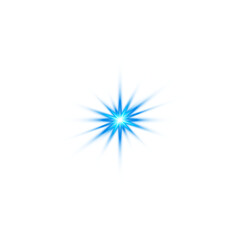 Radiant blue sunburst with glowing flare and transparent background