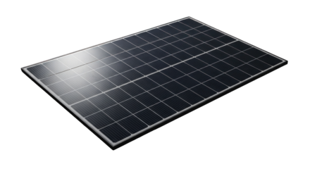 Sleek solar panel capturing sunlight, a renewable energy grid on black background