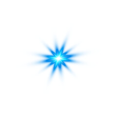 Radiant blue sunburst with glowing flare and transparent background