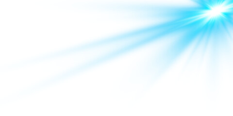 Radiant blue sunburst with glowing flare and transparent background